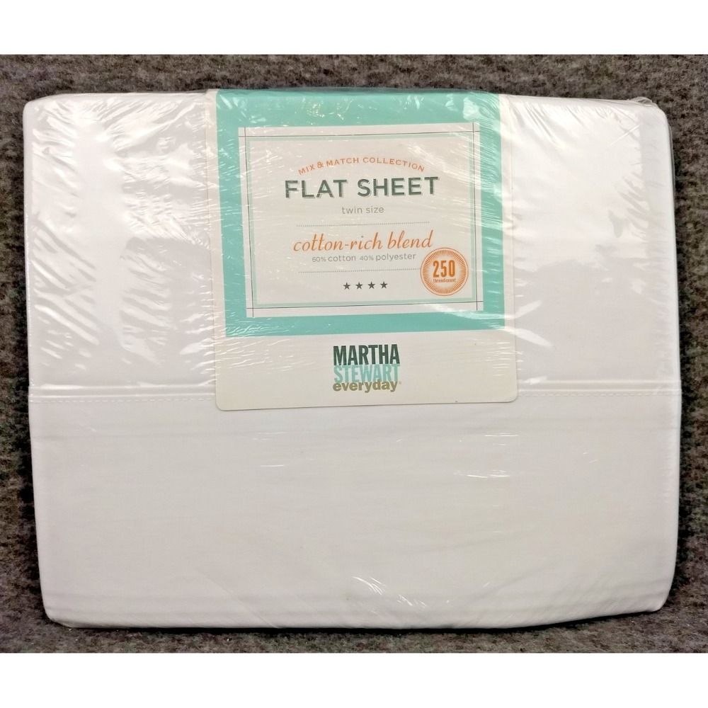 Martha Stewart Everyday Twin Flat Sheet 250TC White Cotton Blend Mix & Match NEW